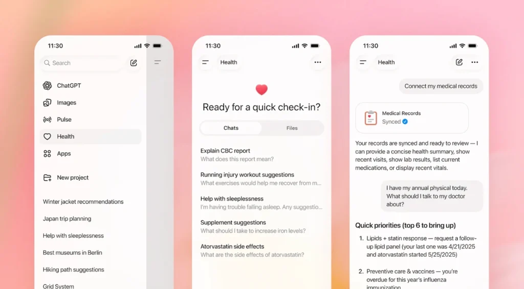 OpenAI lança ChatGPT Health agora para respostas médicas seguras e registros integrados